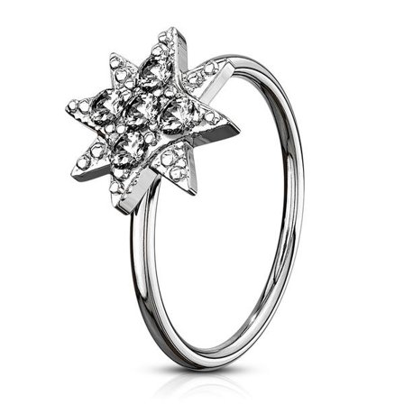 Piercingring i Rhodium-IP 316L kirurgiskt stål med Vita CZ