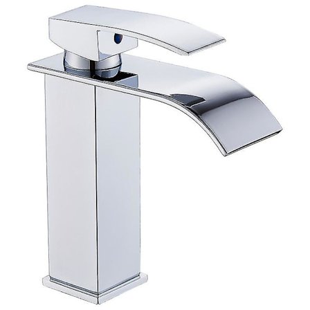 Modern vattenfall badrumskran, elegant design vattenfall handfat kran, mässing badrum blandare kran, varmt och kallt vatten tillgängligt, krom 
