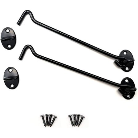 2 stk. stormkroge i rustfrit stål, hyttekroge med monteringsskruer til ladeport, badeværelse, vindue, skydedør (200 mm, sort)-FA-