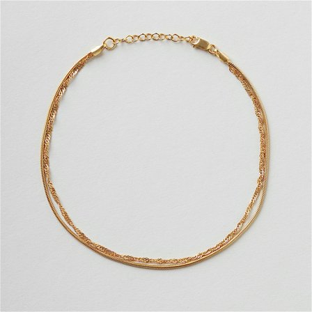 Duo Chain Ankelkjede - 18k Gullbelagt Sterlingsølv