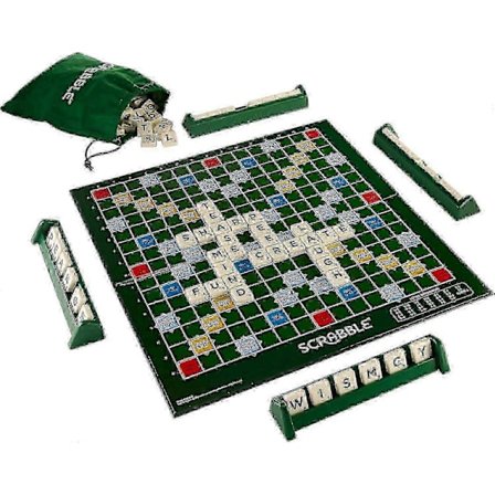 Deluxe Scrabble-opplevelse, låser brikker på plass for 2 til 4 spillere, klassisk spill med vanedannende morsom spilling for alderen 8 år og oppover