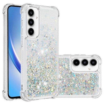 För Samsung Galaxy A56 5G TPU mobiltelefon skal flash snabbsand stöttåligt mobiltelefon baksida (silver hjärta)