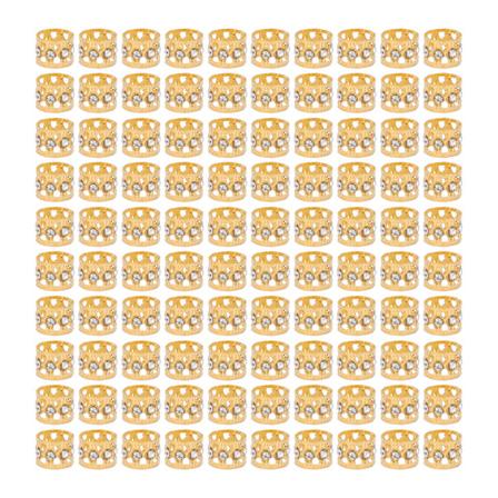 100 st Dreadlocks-pärlor Glittrande Strass Fashionabla Hårflätor Ringar för Hårdekoration Guld