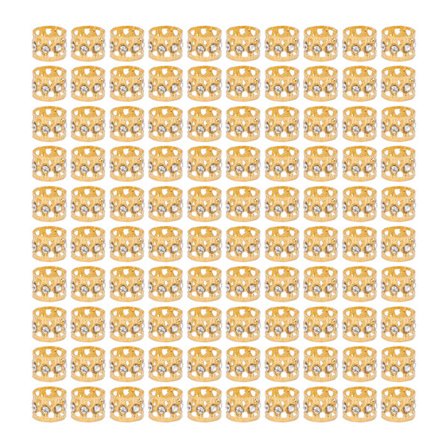 100 stk. Dreadlocks Perler Funklende Rhinestone Fashionable Hår Fletning Ringe til Hår Dekoration Guld