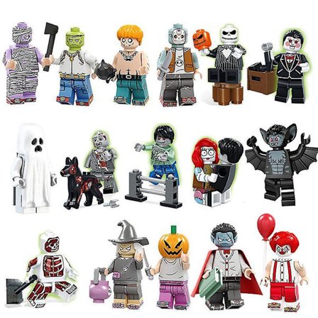 16 Halloween Zombie Dukker Vampyr Batman Spøgelse Små Partikler Samlede Byggeklods Legetøj