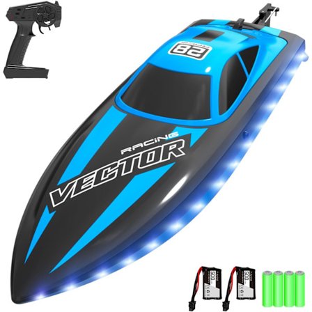 VOLANTEXRC RC Båt 20MPH Rask Fjernkontroll Båt med Lys 2.4Ghz Lekebåt for Bassenger og Sjøer med 2 Oppladbare Batterier Leker Gaver