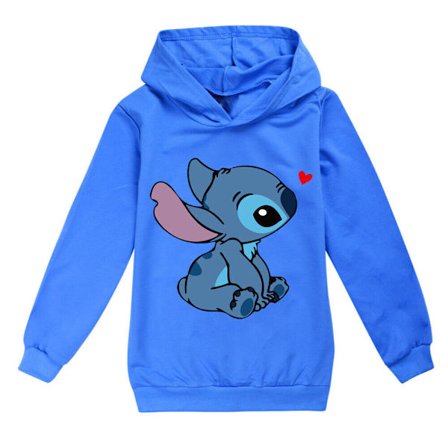 Barn Lilo Stitch Pocket Hoodies Jumper Topp Pullover Sweatshirt Z Mørkeblå