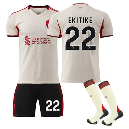 25-26 Liverpool Football Club Udebane NO.22 EKITIKE Sæt Børn Voksen Fodboldudstyr med Sokker