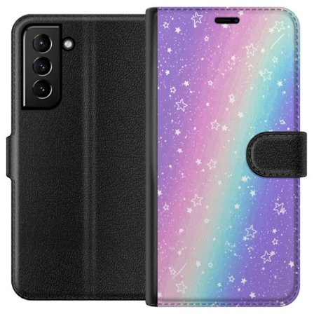 Kompatibelt Lommeboketui til Samsung Galaxy S21+ 5G Rainbow-farget pastellbakgrunn med hvite stjerner og gnistrende prikker i myk overgang