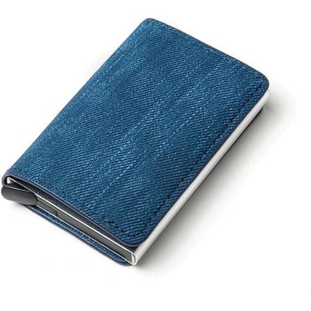 Pengeklips Mini Slim Anti-Tyveri Clutch Enkeltboks Mænd Kvinder Tegnebog Blokerende Kort Holder Denim Business Pop-up Metal ID Etui (Farve: Blå)