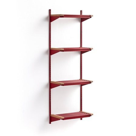 Regál na boty JEPPE, 4 police, 1790x600x300 mm, dub/červená