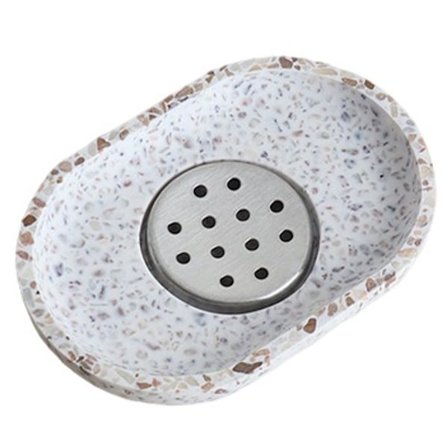 Terrazzo Tvålkopp Natursten Beige med Rostfritt Stål Avlopp för Badrum Handfat Kök