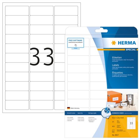 Herma Inkjet-Etiketten A4 weiß 63,5x25,4 mm Papier 825 St.