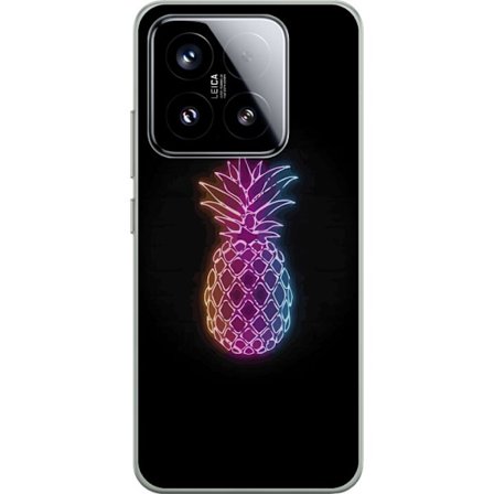 Kompatibelt Mobilskal till Xiaomi Xiaomi 15 Neonillustration av ananas i färgglatt ljus mot svart bakgrund