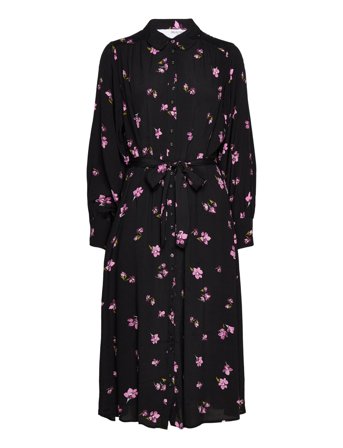 Slfwalda Ls Aop Midi Dress Noos Black Selected