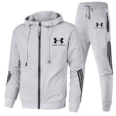 Herr Under Armour Sport Huvtröja & Byxor Set Långärmad Hel Dragkedja Hoodie Sweatshirt Jacka + Joggingbyxor Träningsbyxor Outfit Grå Grey-FA15-