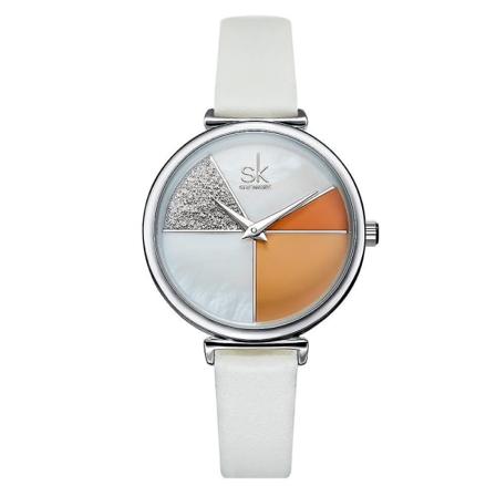 SHENGKE SK K0109 Mode Färgsegmentering Damer Casual Dial Läderband