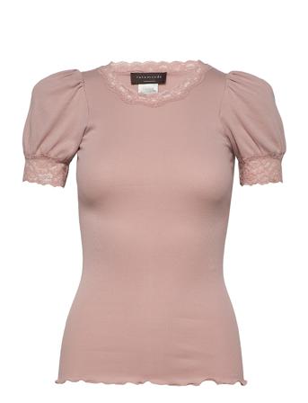 Organic T-Shirt W/ Lace T-shirts & Tops Short-sleeved Rosa Rosemunde