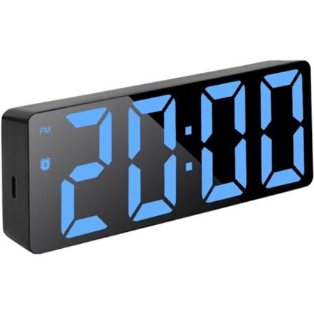 Multifunktionell, kreativ och stilren digital väckarklocka med LED-display, med en modern minimalistisk design (svart, blå).