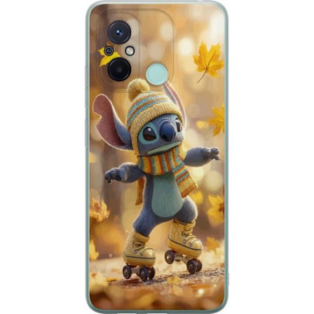 Kompatibelt Mobildeksel til Xiaomi Xiaomi Redmi 12C Høstinspirert Stitch på rulleskøyter med lue, skjerf og fallende blader varm søt illustrasjon