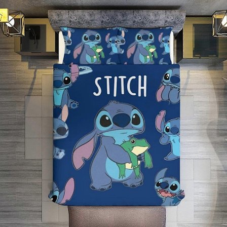 KA317 Rolig Stitch 3-dels set Mikrofiber Täcken med örngott Mjukt Lättviktigt Överkast Täcke för Alla Säsonger Sängkläder RM317