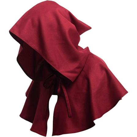 Middelalderkappe med hette Halloween Poncho Cosplay Kostyme for Menn Kvinner, Burgunder, M