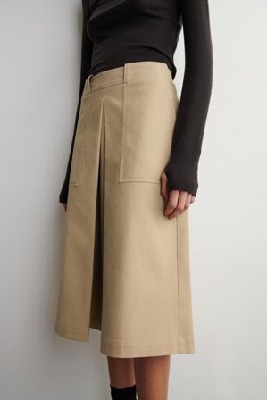 COS Women's Deconstructed Pleated Cotton Midi Skirt in Beige
