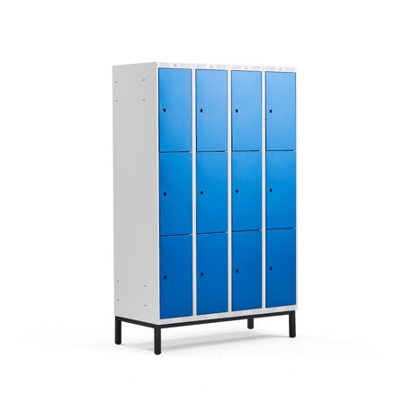 Kleiderspind CLASSIC mit Beingestell, 4 Module/3 Türen, 1940 x 1200 x 550 mm, blau