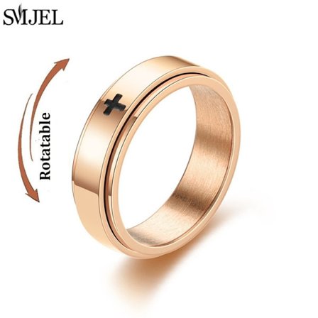 Rose Gold Rostfritt stål ångestring Kvinnor Män Fidgets Spinnerringar Förlovningsband Silverfärg Modesmycken 8/6mm