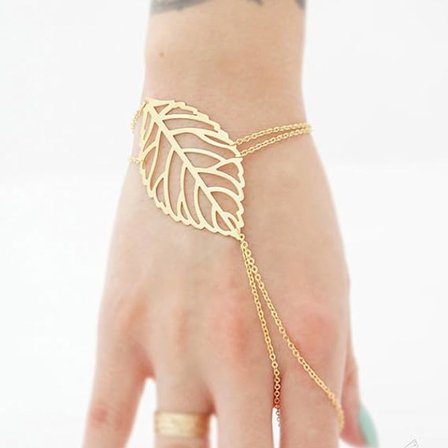 Slav Armband Guld Blad Finger Ring Armband Enkla Strand Hand