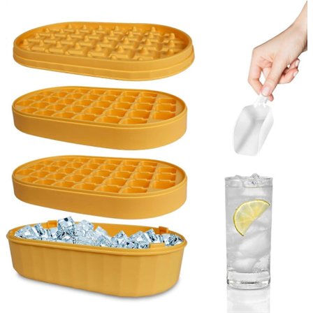 Isterningeform med låg og opbevaringsboks, 72 isterningeformer, silikone isterningeformer med scoop, dobbeltlag og spildsikker