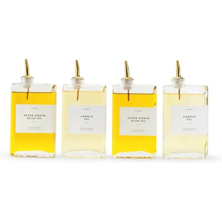 Oliiviöljyn annostelija keittiöön, automaattinen kaatonokka, lasinen annostelija keittiöön, oliiviöljypullo, 4 kappaleen setti - kullanvärinen 500 ml