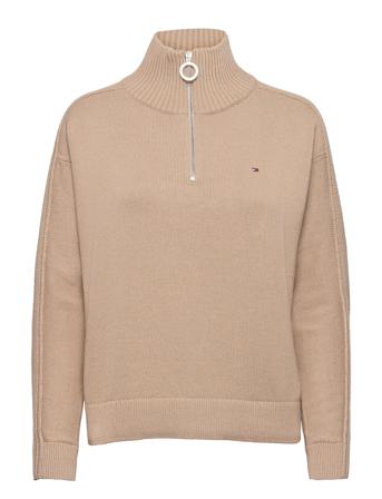 Zip-Up High-Nk Sweater Turtleneck Polotröja Beige Tommy Hilfiger