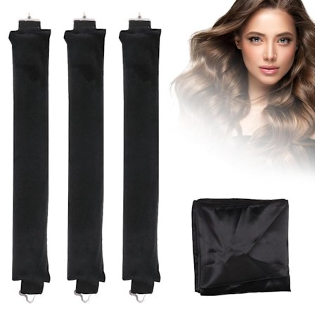 Varme-fri hårruller, søvnvenlige varme-fri ruller, ekstra store bløde krølleruller med kroge, Sort, 3-pak