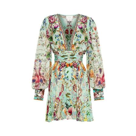 Camilla Pihl Short Silk Dress With Blouson Sleeve , Groen , Dames , Maat: XS Casual jurken