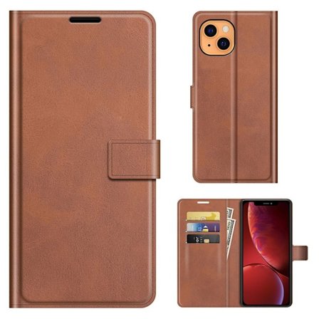 iPhone 13 læderetui med pung - Brun