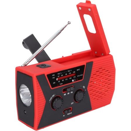 Hätäradio, aurinkokäyttöinen käsikampi radio, 2000mAh virtapankki puhelimen laturilla, taskulampulla, lukulampulla red
