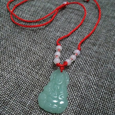 Jade Hängande Halsband Handvävt Lotus Guanyin Buddha Berlock L
