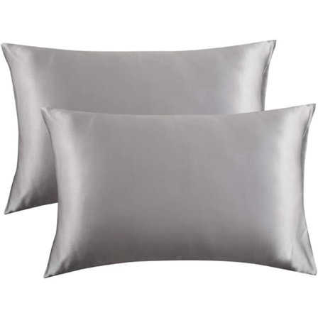 Set med 2 satinkuddfodral för hår och hud, silkeskuddfodral Queen size (Silver Grey, 20 x 30 tum) Set med 2 kuddfodral