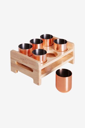 Oak & Steel - Shotglas med træbakke 6-pak - Rosa - Drinksglas & shotglas - Fra Homeroom
