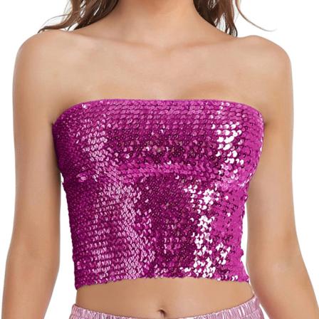 Glittrande paljetter för damer Glitter linne Metallic Crop Tops för Party Clubwear Dark Pink