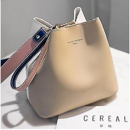 Khaki naisten laukku ämpärilaukku PU nahkainen olkalaukku naisten Messenger-laukku käsilaukku (21cm*13cm*21cm)