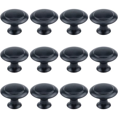 12 stk. 1 tomme i diameter, flade sorte kabinetsgreb Runde knapper med