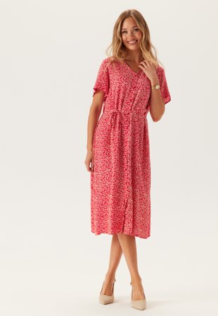 Pieces - Pcnya Ss V-neck Midi Dress - Goji Berry AOP:Ditsy flower - Kläder - - Bubbleroom