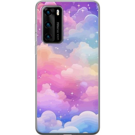 Kompatibelt Mobildeksel til Huawei P40 Søt enhjørning med regnbuefarget hår mot en stjernebelagt pastellbakgrunn i kawaii-stil