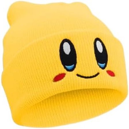 Håndlavet - Kirby Beanie Voksenstørrelse Anime Hat Tilbehør Kawaii, med pænt broderet mønster, Medium Yellow