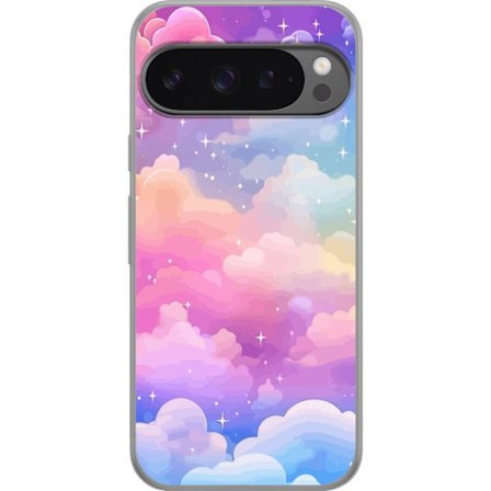 Kompatibelt Mobildeksel til Google Pixel 9 Pro XL Søt enhjørning med regnbuefarget hår mot en stjernebelagt pastellbakgrunn i kawaii-stil