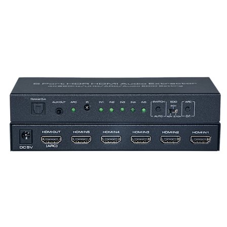 INF HDMI Switch 5 i 1 Out 4K@60Hz, HDMI Switcher med fjernbetjening, kompatibel med Xbox, PS 4/3