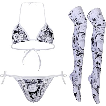 RCLO Sød Seksuel Anime Lingeri BH og Trusse Sæt Lolita Cosplay Mikro Undertøj Dragt Kawaii til Kvinder Ahego Ansigt Grå En Størrelse