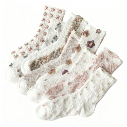 8 par strumpor - retro damstrumpor - mångsidiga mitt-vad - 3D relief konst fräsch - damstrumpor